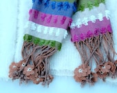 Cute Multicolor handmade fashion scarf, soft texture, organic silk, cotton, crochet flowers, Mother's day, warm, spring scarf, birthday gift