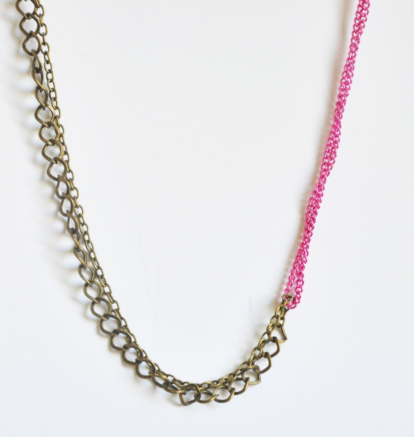 Asymmetrical neon necklace, Neon necklace, chain necklace, neon chain necklace, neon jewelry, pink gold necklace, asymmetric necklace - PandaDesignbytal