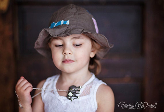 Toddlers Nautical Hat, Babies Taupe Beach Hat, Unisex Children Hat, Fabric Hat, Kids cotton hat, Fisherman Hat