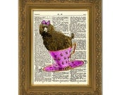Tea Cup Poodle Print Flying saucer dog vintage dictionary teacup print Upcycled Artwork Book Art Page