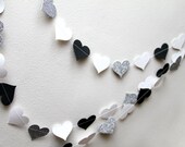 White, black, and silver glitter paper heart garland, wedding, party, decoration - Shindiggery