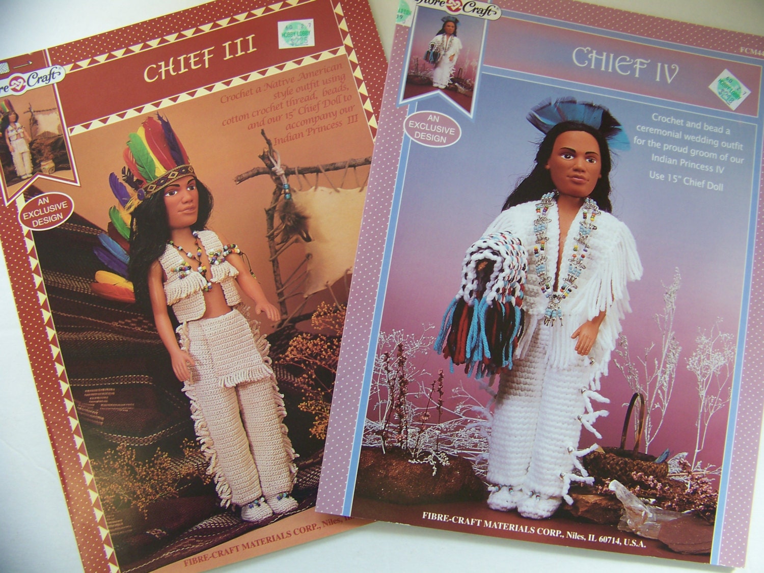 2 Native American Indian Chief Crochet Doll Patterns - Groom Outfit