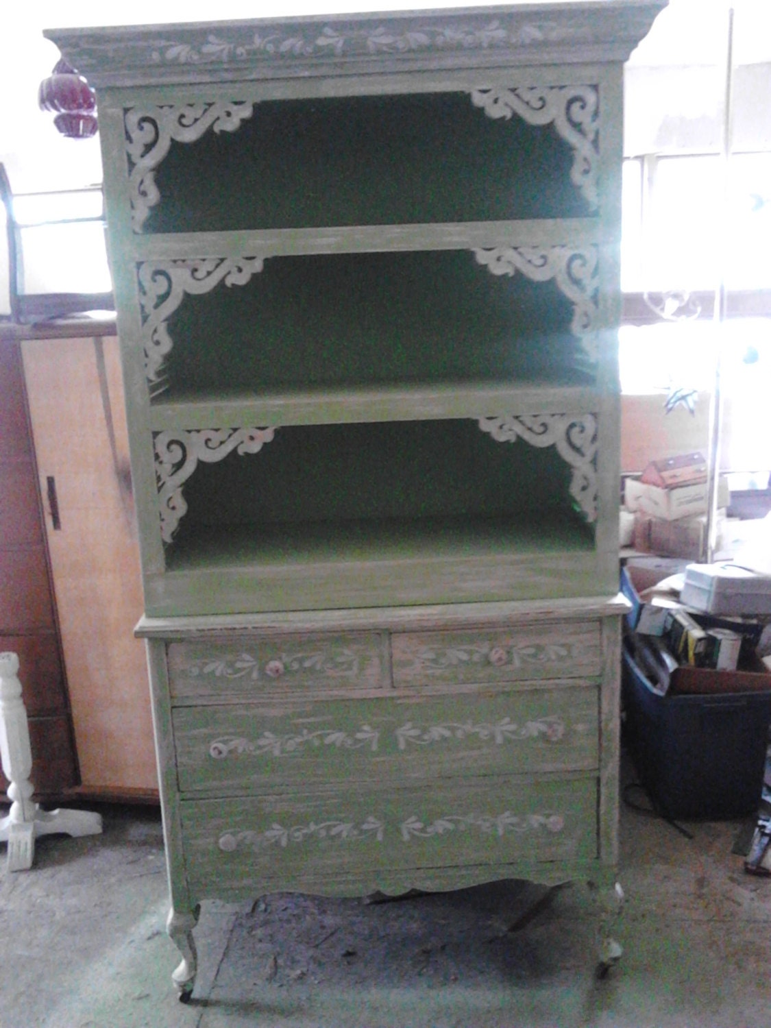 Dresser / hutch shabby chic dresser green by Emmanddoubleyas
