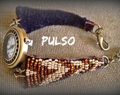 Beaded Leather Watch, Leather Watch, Seed Bead Watch, Gold Watch, Hippie Watch, Native American watch, tribal watch, Boho watch