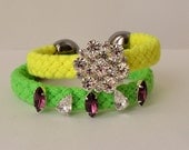 Handmade one of a kind green bangle bracelet with crystal rhinestones