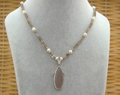 Artisan Handcrafted Rose Quartz Sterling Silver Metalwork Pendant/Necklace with Natural Stone beaded chain