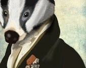 Badger The Hero 14x11 Art Print Digital Illustration Mixed Media Original steampunk badger Painting Wall Decor Wall hanging wall art animal