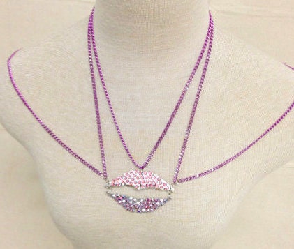Unique Edgy Pink Body Chain Sexy Off The Shoulder Necklace With Swarovski Crystal Lips Charm Trendy Fashion Jewelry