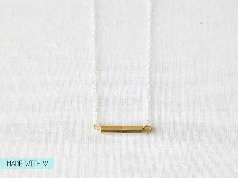 Chute - Small Gold Metal Tube Bar Sterling Silver Necklace - Fun, Simple and Minimal Jewelry by Catabot