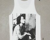 Johnny Depp Play Piano White Tank Top Singlet Vest Tunic Sleeveless Women Tee Shirt Movie Punk Rock Music T-Shirt Size S-M