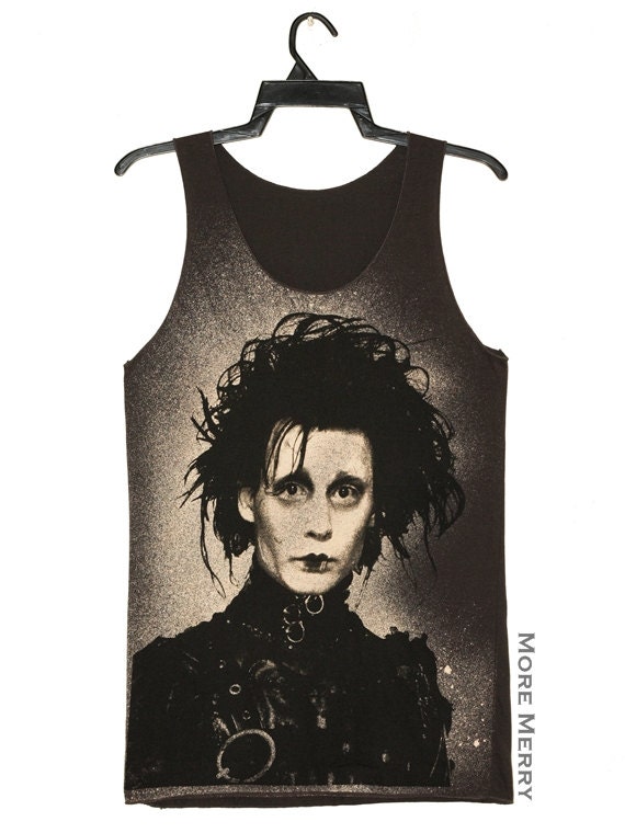 Johnny Depp Edward Scissorhands Actor Charcoal Black Tank Top Singlet Vest Tunic Sleeveless Women Tee Shirt Movie Punk Rock T-Shirt Size S-M