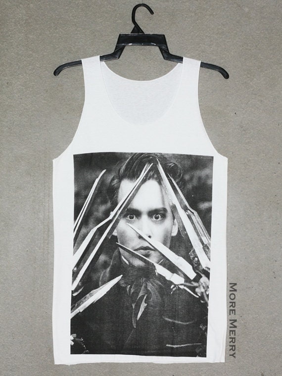 Johnny Depp Edward Scissorhands Actor White Tank Top Singlet Vest Tunic Sleeveless Women Tee Shirt Movie Punk Rock T-Shirt Size S-M