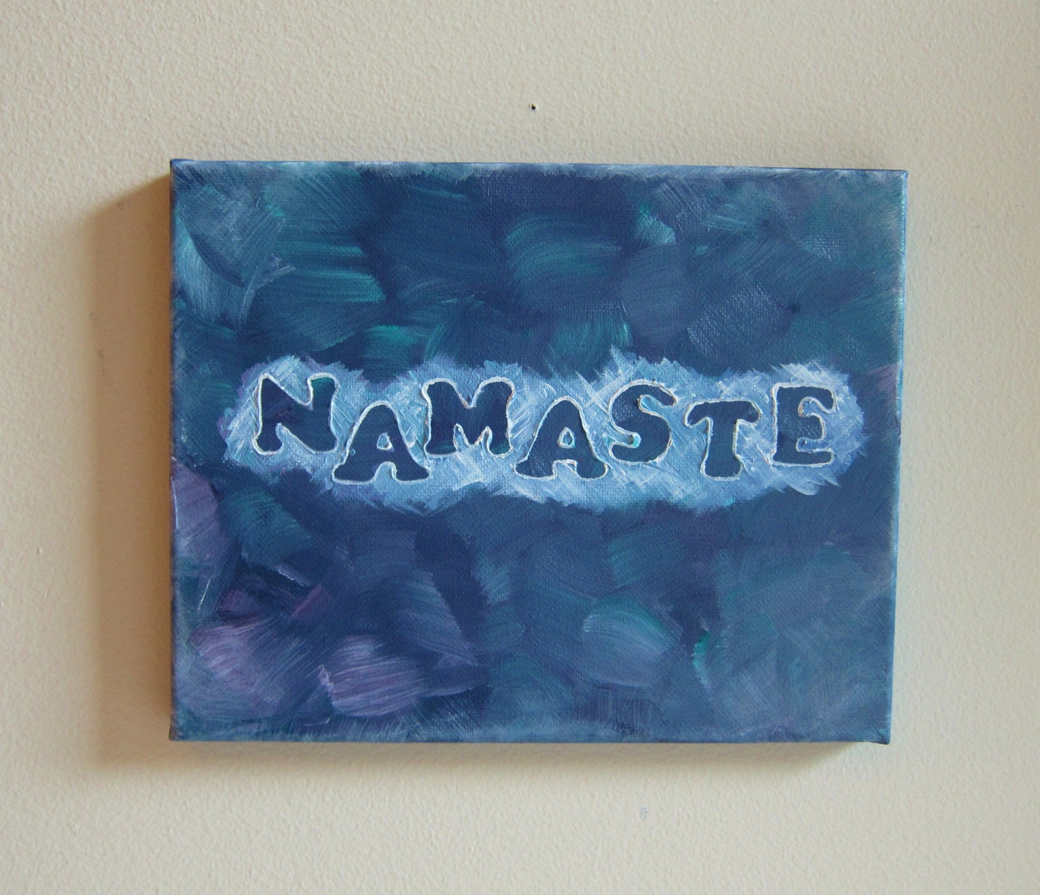 Namaste Original 8x10 Canvas Painting - Purple & Green Artwork - Yoga Home Decor Art Wall Hanging