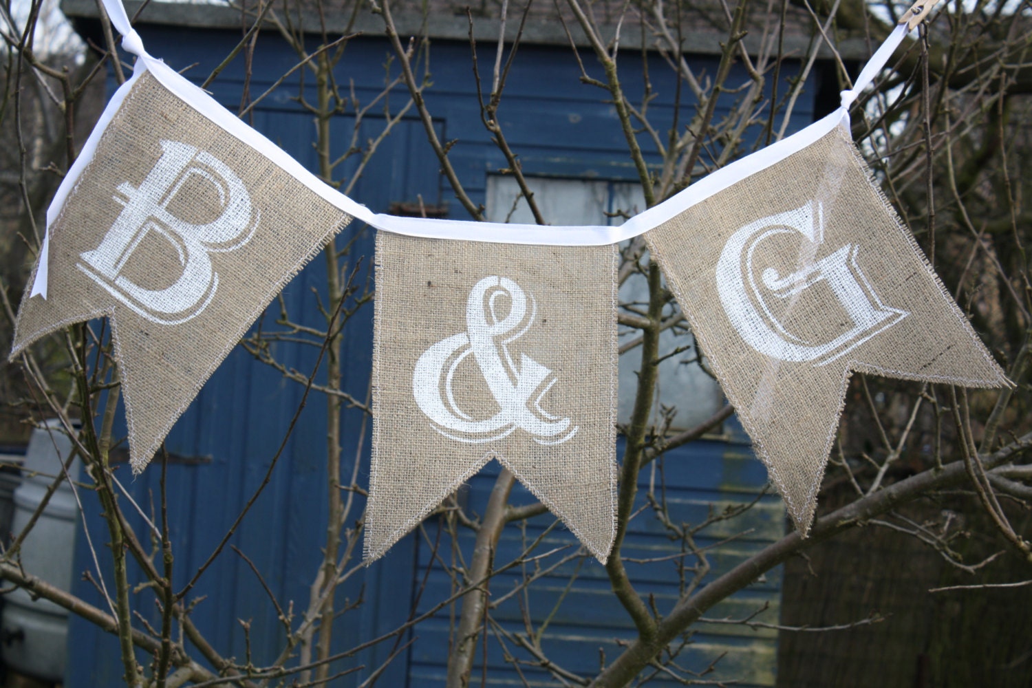 Custom 'Initials' Hessian wedding bunting for a vintage, rustic or barn themed wedding