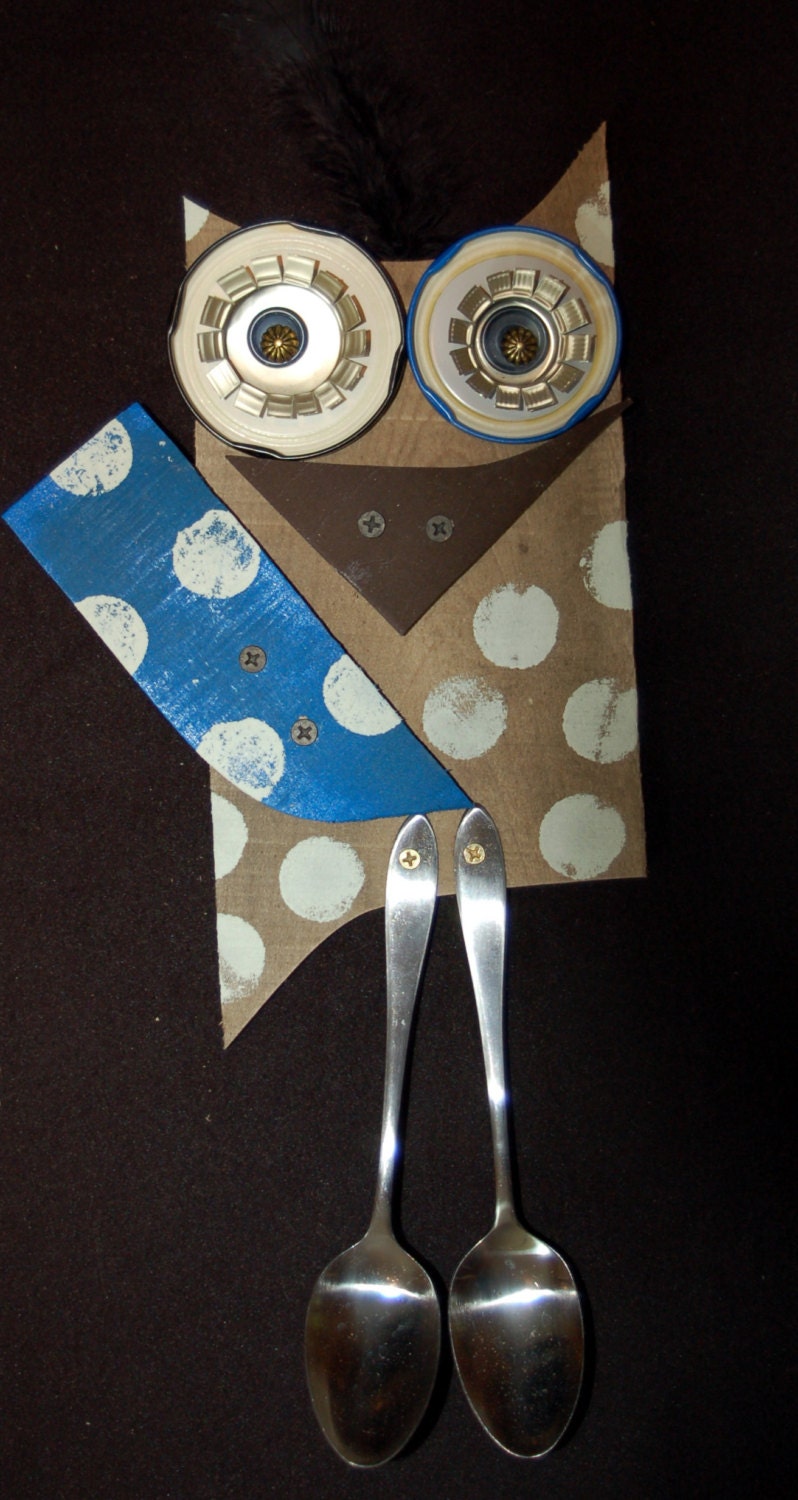 Owl hanging wall art, Original Found Object Art