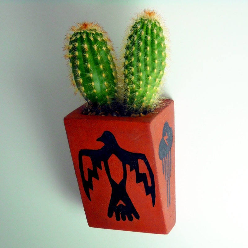 Hanging Wall Planter - Native American Motif - Inlaid - Tribal - Succulent - Cactus - Air Plants - Bromeliads - Orchids -