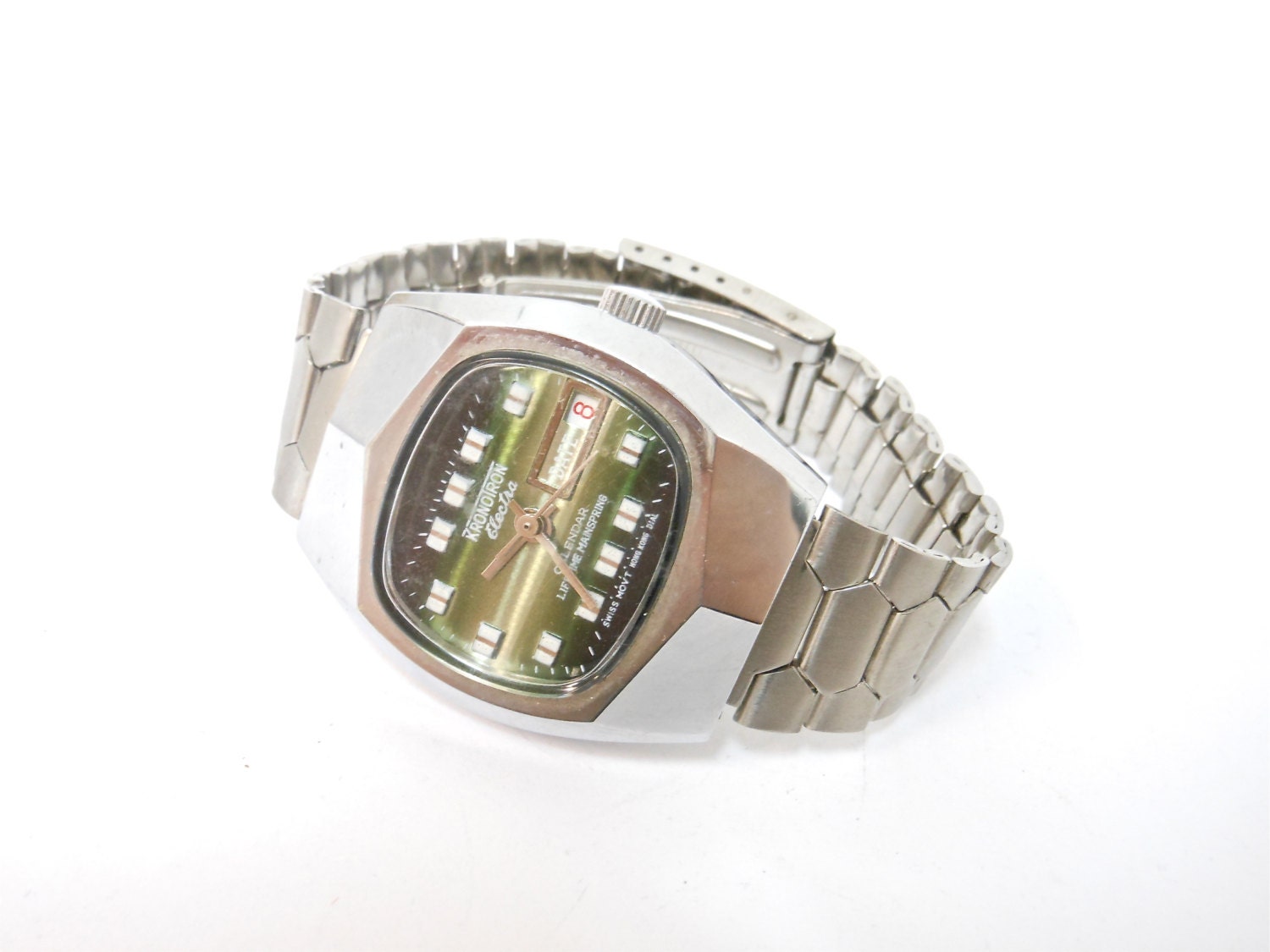 Vintage Kronotron Electra Signed Calendar Lifetime Swiss Watch Mens Jewelry - EA520