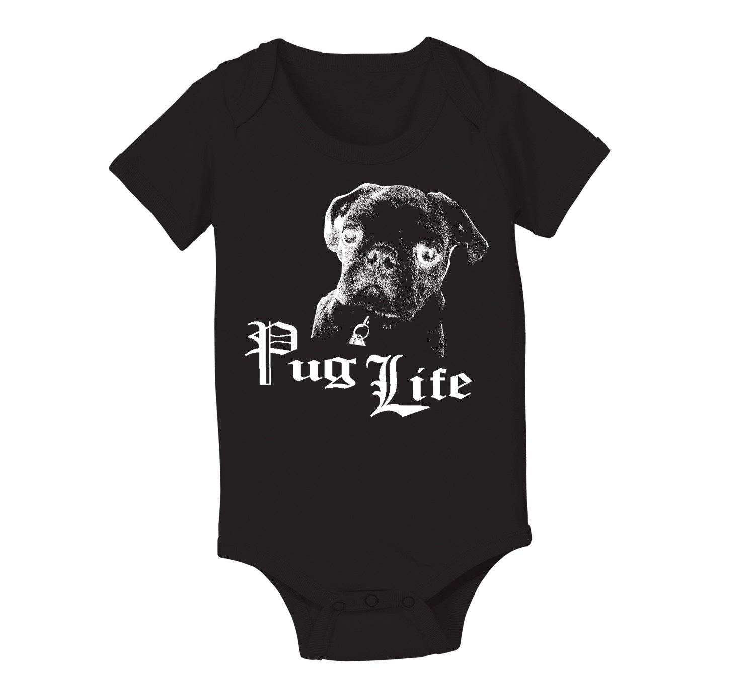 PUG LIFE funny cute new baby boy girl infant gift onesie dog puppy case outfit BLACK One Piece