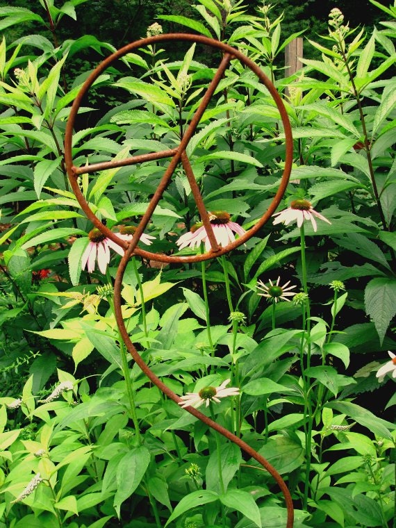 Curvy Peace Sign Outdoor Metal Garden Sculpture
