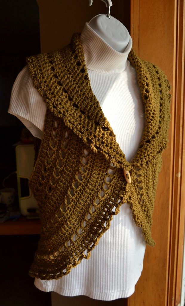 Crochet Circle Vest or Sleeveless Shrug in Vintage Taupe