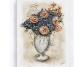 Floral Art Block - 5x7 Canvas Print on Wood Frame - Pink on White  - Wall Art - Home Decor