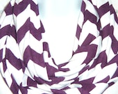 Chevron Infinity Scarf,On Sale, Ready to ship Plum Cotton Zig Zag Scarves Knit Jersey Double loop cowl neck