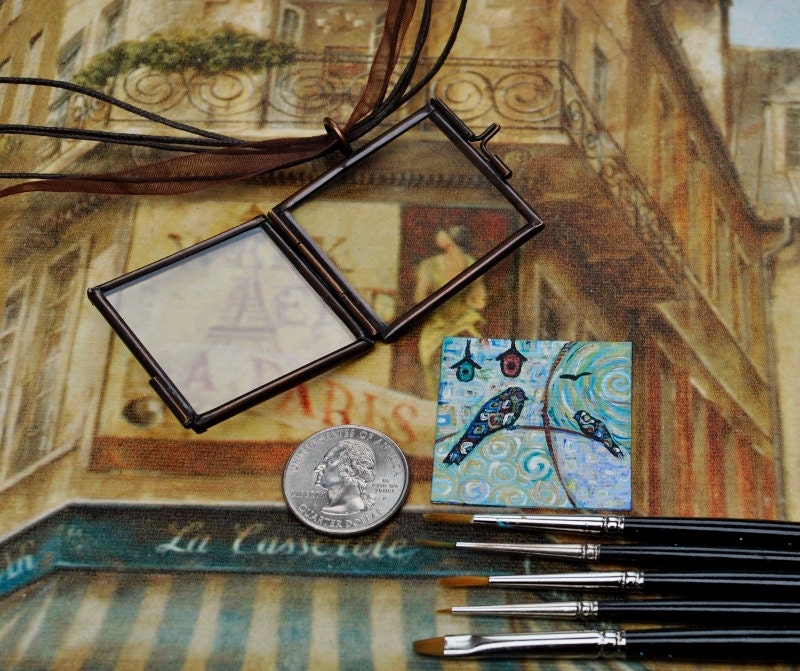 Bird and Bird house Necklace Pendant - Handpainted - ORIGINAL Dana Marie Wearable Art - Bridesmaid Gift - EBSQ