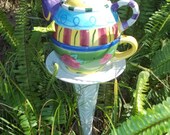 Garden Yard Art  Mini Totem - Garden Tea Time