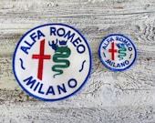 Vintage 1960's 2 Pc. Italian ALFA ROMEO Car Logo Crest  Embroidered Car Emblem / Patch Alfa Romeo Large and Small