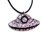 Silver Pink & Black Glitter Space Ship UFO Necklace