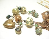 Sage green bracelet polka dots brass heart lampwork copper chain one of a kind pamelasjewelry