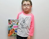 Rabbit 3/4 Raglan Sleeve Tee- Neon Pink (2, 4, 6, 8)