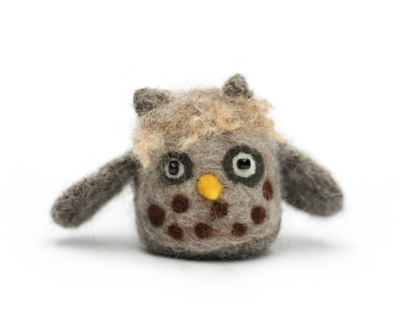 Owl Needle Felted Woodland Sculpture Pin Cushion Handmade Out Of Wool With Glass Bead Eyes Great Gift For Owl Lover- READY TO SHIP