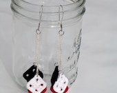 Crochet Dangle Granny Square Earrings/ Black, Red and White