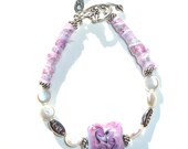 Pearl Bracelet, Awareness Jewelry, Breast Cancer, Lampwork Bracelet, Pink Bracelet