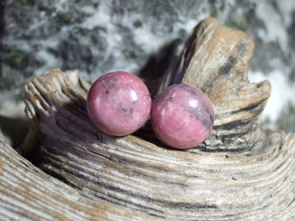 Rhodonite 10mm Ear Studs Earrings EaringsTitanium Post and Clutch Pink Handmade in Newfoundland Stone of  Love Hypo Allergenic