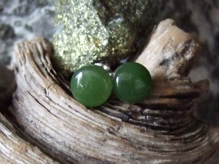 BC Nephrite Jade 8mm Stud Earrings Titanium Posts and Clutches Hypo Allergenic Made in Newfoundland Spirit Green