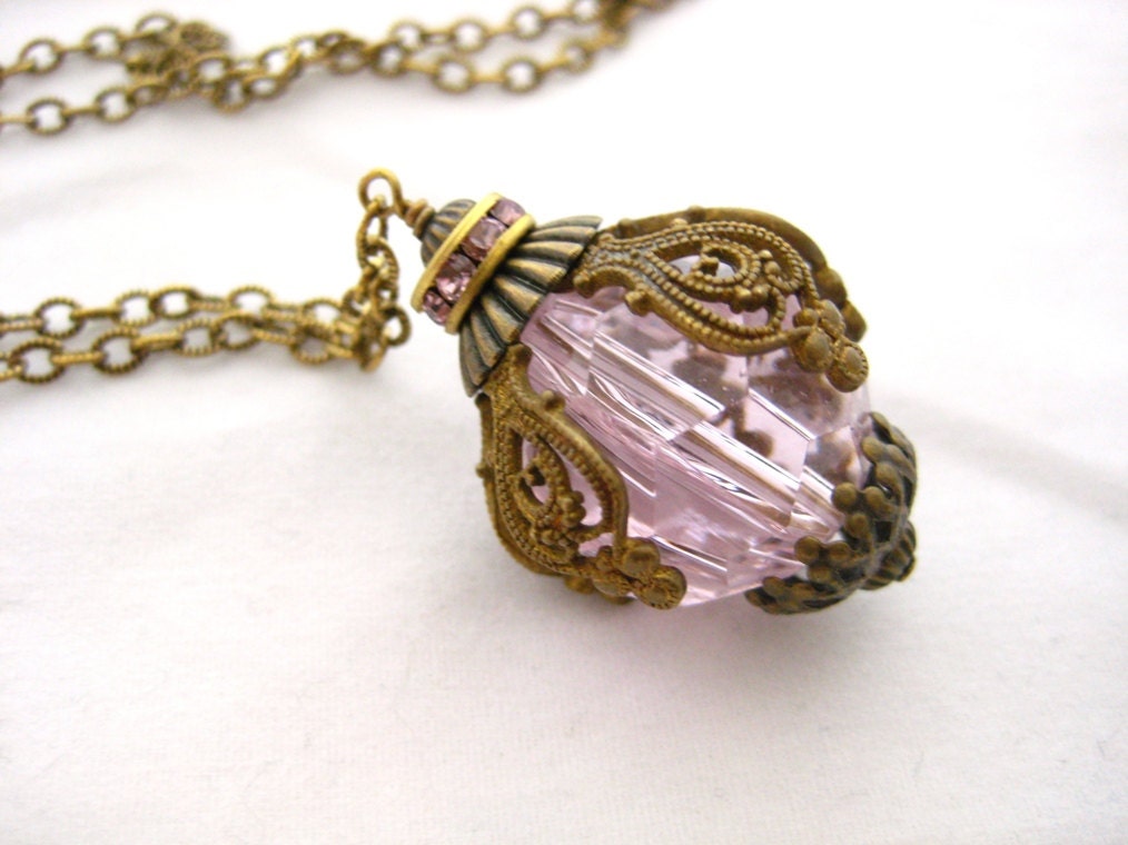 Long Chain Crystal Bead Pendant Necklace