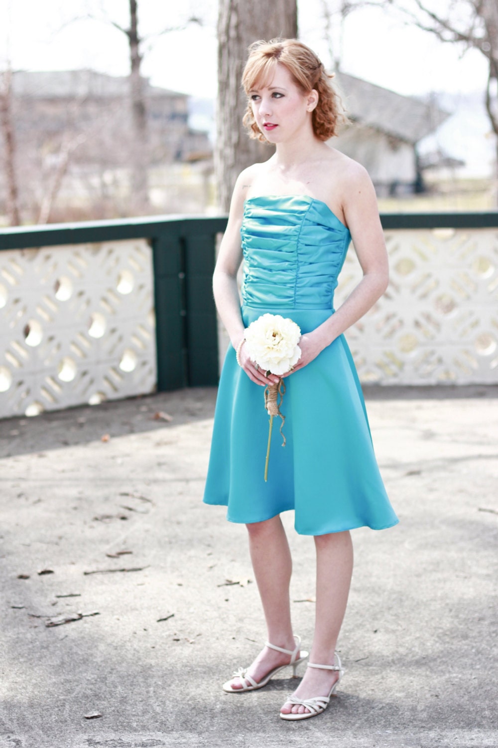 Party Dress w/ Gathered Bodice, Short Formal Dress, Bridesmaid dress, short wedding dress, modest prom dress -- CUSTOM MADE in any fabric