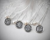 Bridesmaid Gift Set of Four Silver Personalized Initial Necklaces with Pearls and Sterling Necklaces - Wax Seal Monogram - weddings
