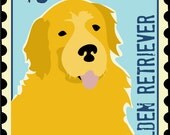 Golden Retriever Art Poster Print Postage Stamp Art Series 11 x 14