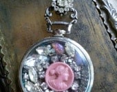 Marie Antoinette Antique Pocketwatch Cameo Rhinestone Keepsake Necklace