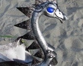 Silver Dragon flamingo  - handmade, garden art sculpture created from a recycled plastic flamingo.