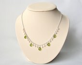 Bridal Necklace with Peridot and Pearls in Sterling Silver, Gemstone Wedding Jewelry, Blue Room Gems