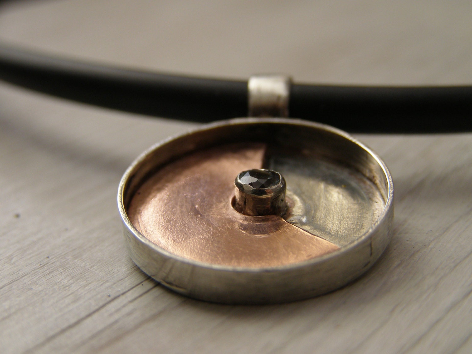 Copper Geometric Round Pendant with Faceted blue topaz Gemstone Urban pendant