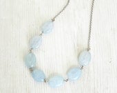 Aqua blue Mint Blue necklace Gemstone Quartz on sterling silver Israel chain necklace handmade in Israel