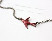 Red Bird Necklace. Cardinal Necklace. Woodland Jewelry. Dainty Sparrow Necklace. Fly Away Home