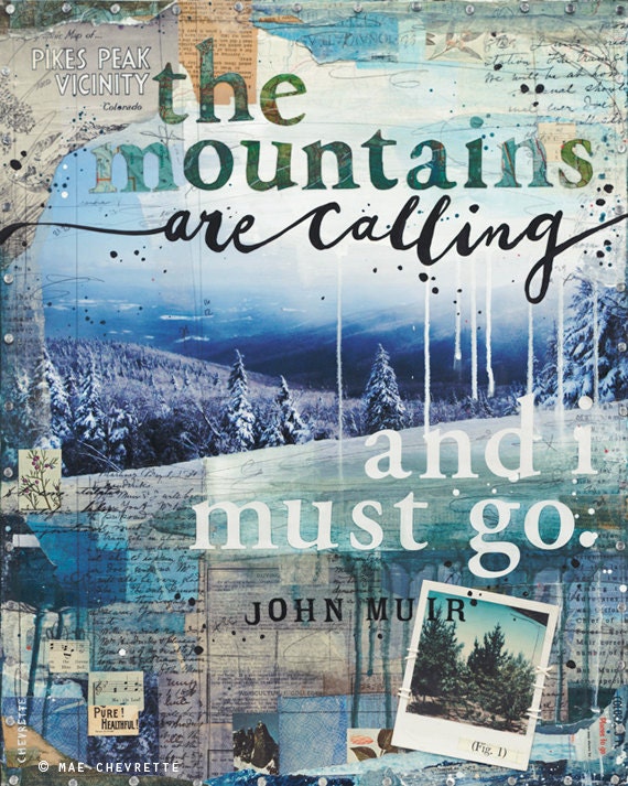 Mountains - 14x11 paper print - inspirational nature word art with typography