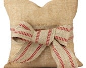 Free U.S. Shipping - Natural Burlap with Jute Webbing Bow Pillow Cover, Decorative Throw Pillow ONE 16x16 inch