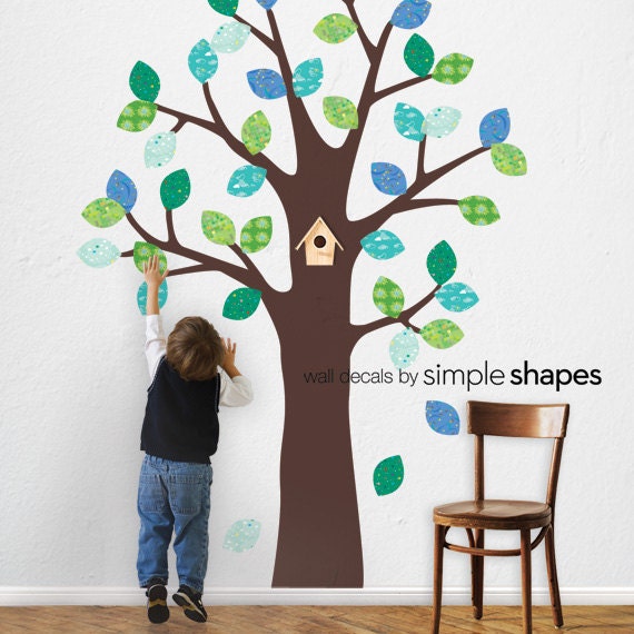 Summer Tree with Pattern Leaves - Peel and Stick Repositionable Fabric Stickers